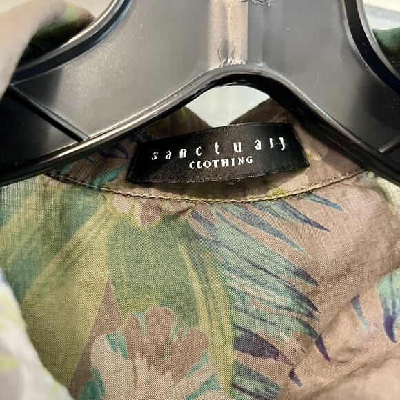 Sanctuary FloralFlage Boyfriend Tencel Blouse/ Green Floral Top - Picture 4 of 11